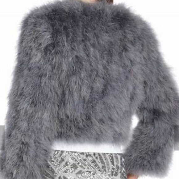 BCBGMaxazria MARGARET gray Ostrich fur jacket M - Picture 12 of 13